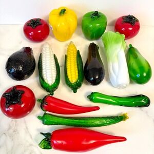 Hand Blown Glass Vegetable Fruit Vintage Set of 15 Chile Corn Avocado Home Decor